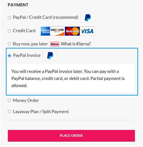 PayPal invoice